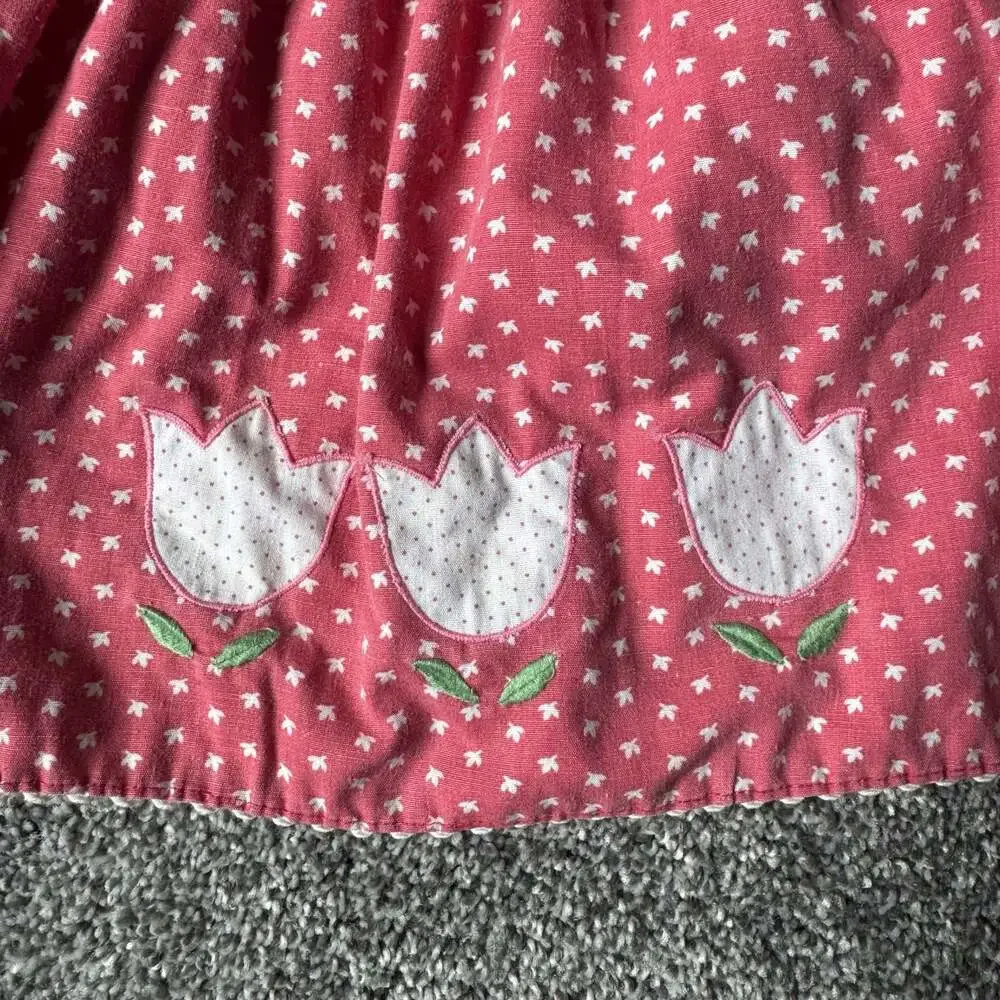 Vintage Toddler Pink Floral Tulip Applique Flutter Sleeve Dress 2T